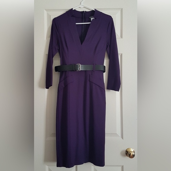 Venus Dark Purple V-Neck Sheath Fitted Dress NEW - Picture 7 of 8